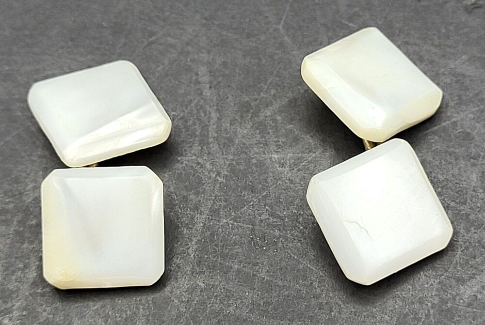 Vintage Art Deco Square Mother of Pearl Cufflinks Stunning White Studs YK